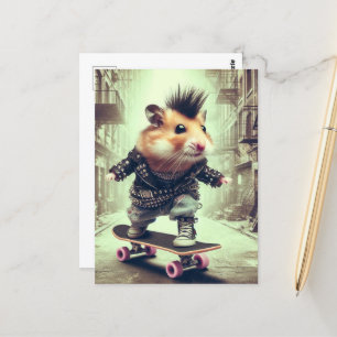 Punk Rock Skateboarding Hamster in Leather Jacket Postcard