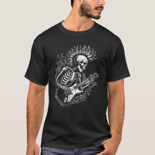 Punk Rock Skeleton Electric Guitar Rocker Men Boys T-Shirt