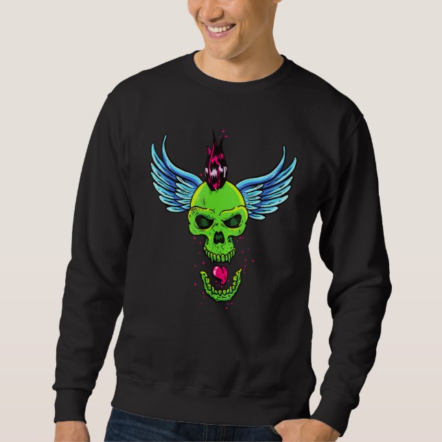 Punk Rock Skull Pagan Satanic Atheist Anti Church  Sweatshirt (Front)