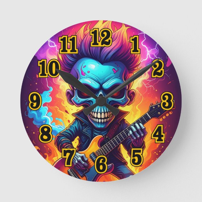 Punk Rock Skull Round Clock (Front)