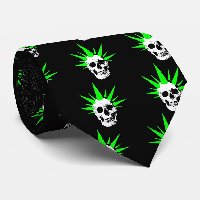 Punk Rock Skull with Neon Green Spikey Hair Tie (Rolled)