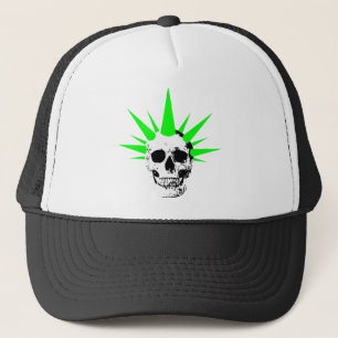 Punk Rock Skull with Neon Green Spikey Hair Trucker Hat