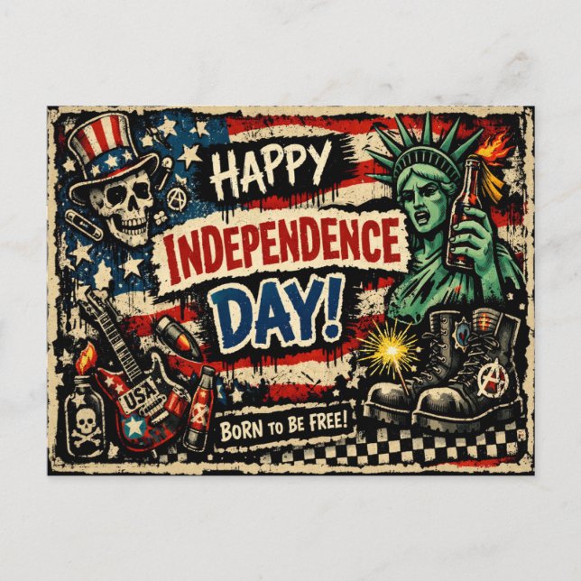 Punk Rock Style Independence Day Holiday Postcard (Front)