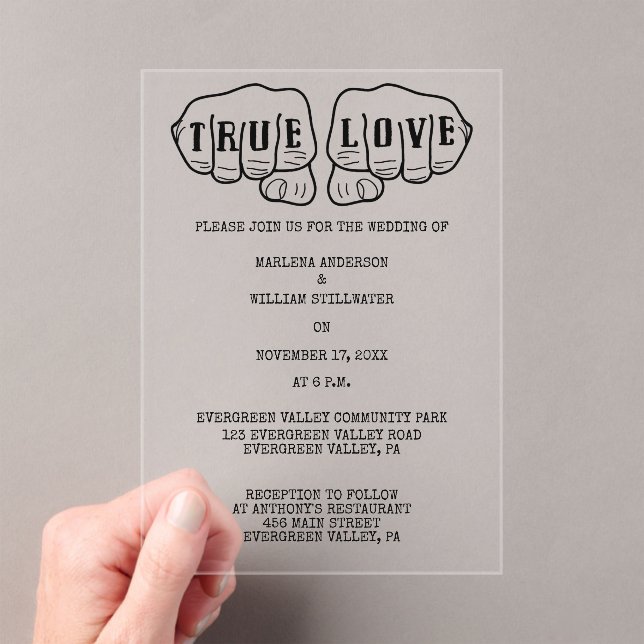 Punk Rock Tattoo Hands Minimalist Wedding Acrylic Invitations (Insitu (Handheld))