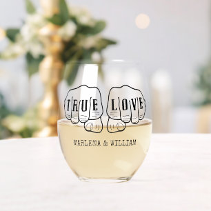 Punk Rock Tattoo Hands True Love Personalized Stemless Wine Glass