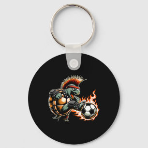 Punk Rock Turtle Kicking Flaming Byll Key Ring