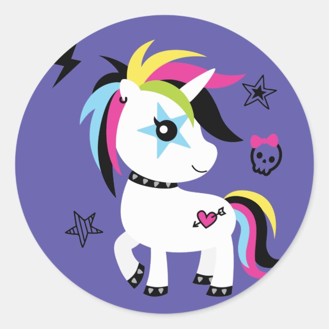 Punk Rock Unicorn Classic Round Sticker (Front)