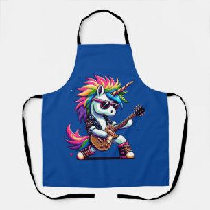 Punk Rock Unicorn Colorful Pixel Art Guitar Design Apron