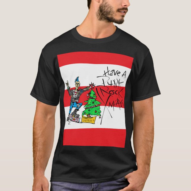 PUNK ROCK XMAS w/ Stripes Tshirt (Front)