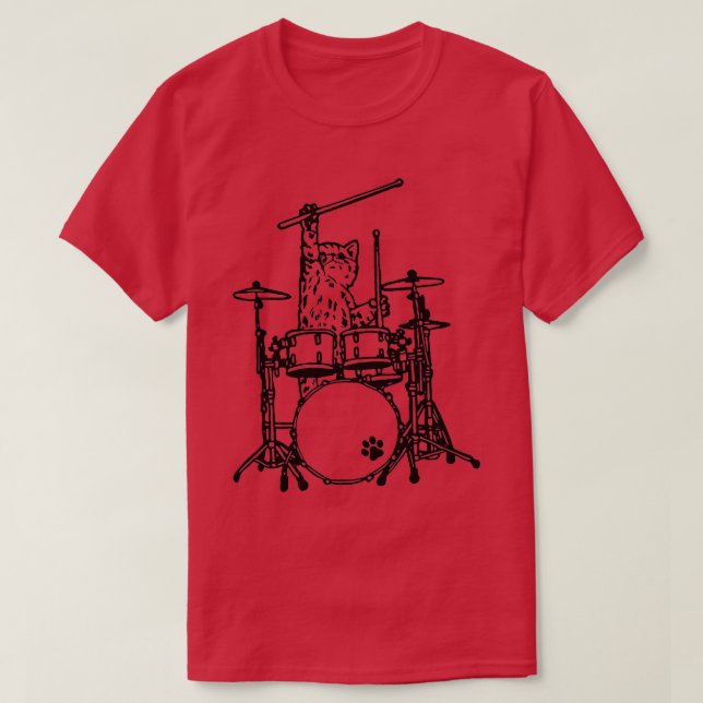 Punk Rockstar Kitten Kitty Cat Drummer Playing Dru T-Shirt (Design Front)