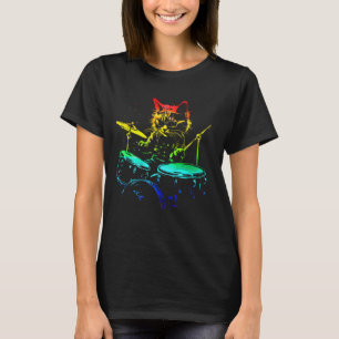 Punk Rockstar Kitten Kitty Cat Drummer Playing Dru T-Shirt