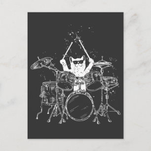 Punk Rockstar Kitten Kitty Cat Drummer Playing Postcard