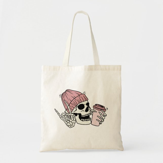 Punk rockstar skeleton graphic tote bag (Front)