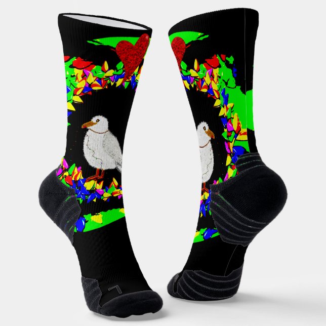 Punk Seagull Christmas wreath Socks (Angled)