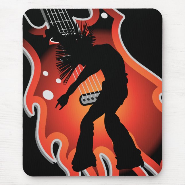 Punk Singer & Dancer Silhouette On Flame Guitar Mouse Pad (Front)