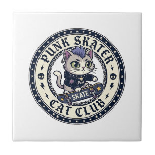 Punk Skater Cat Funny Cat Lover Design - Punk Skat Ceramic Tile
