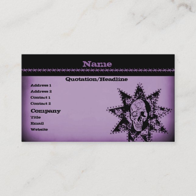 Punk Skull Business Card, Purple Business Card (Front)