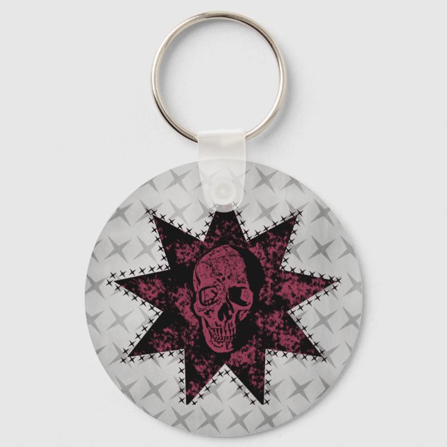 Punk Skull Keychain (Dark Pink) (Front)