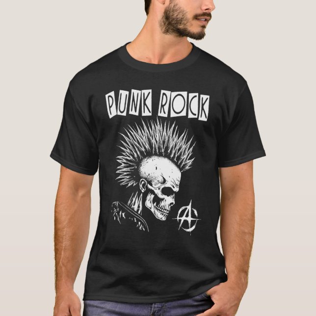 Punk Skull Skeleton With Mohawk Mohican  Punk Rock T-Shirt (Front)