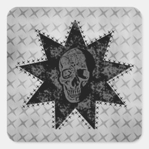 Punk Skull Square Stickers, Black and Grey Sticker