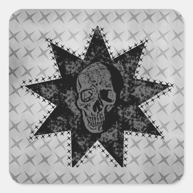 Punk Skull Square Stickers, Black and Grey Sticker (Front)