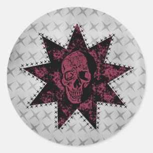 Punk Skull Stickers, Black and Dark Pink Classic Round Sticker