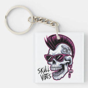 Punk Skull Vibes. Cool Skull with Sunglasses Desi Key Ring