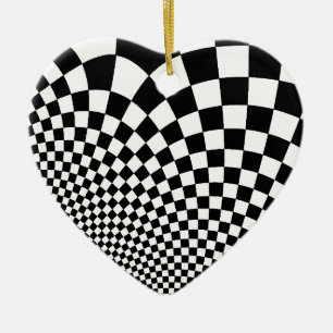Punk warped retro chequerboard in black and white ceramic ornament