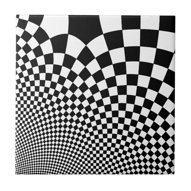 Punk warped retro chequerboard in black and white ceramic tile (Front)