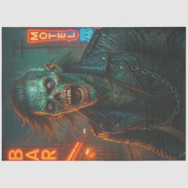 Punk Zombie in Leather Jacket | Gothic Halloween  Tissue Paper (Front)