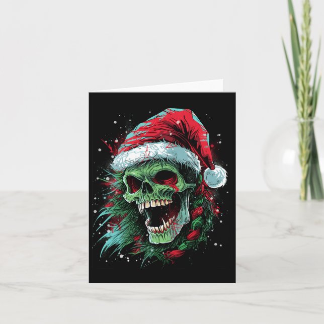 Punked-up Holiday Skull Elevate Your Christmas Loo Card (Front)
