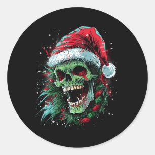 Punked-up Holiday Skull Elevate Your Christmas Loo Classic Round Sticker