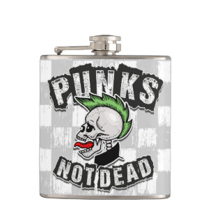 Punks Not Dead Skull Mohawk Punk Rock Rocker Hip Flask