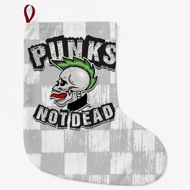 Punks Not Dead Skull Mohawk Punk Rock Rocker Large Christmas Stocking (Front)