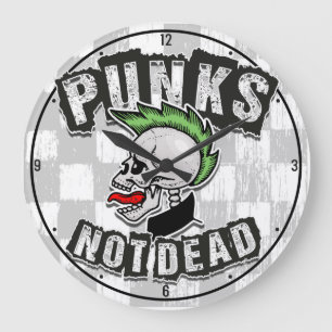 Punks Not Dead Skull Mohawk Punk Rock Rocker Large Clock