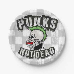 Punks Not Dead Skull Mohawk Punk Rock Rocker Paper Plate