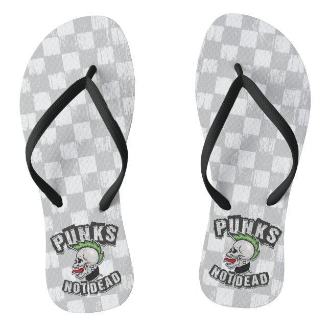 Punks Not Dead Skull Mohawk Punk Rock Rocker Thongs (Footbed)