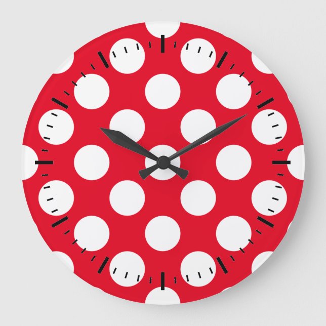 Punkte Weiss Rot Large Clock (Front)