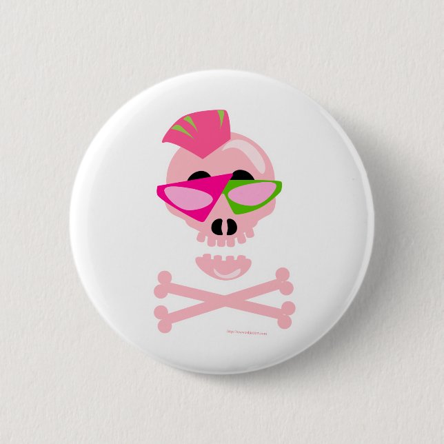 Punky New Wave Skull 6 Cm Round Badge (Front)