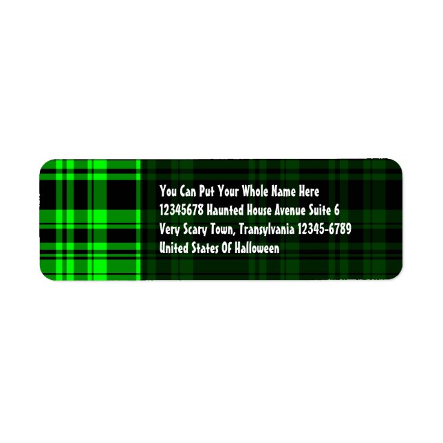 Punky Plaid Neon Green Return Address Label (Front)