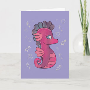 Punky Seahorse Cute Pink Seahorse Card