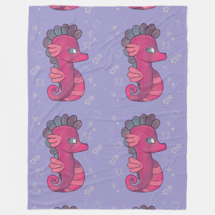 Punky Seahorse Cute Pink Seahorse Fleece Blanket