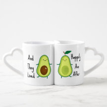 Punny Avocado Interlock Heart Couples Mugs