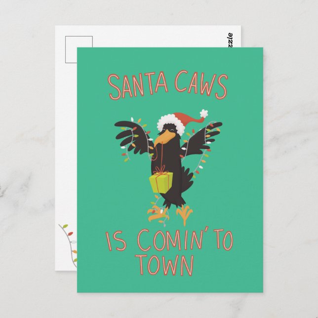 Punny Santa Caws Christmas Holiday Crow Postcard (Front/Back)