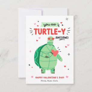 Punny Turtle Valentine's Day Kids Classroom Card