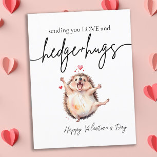 Punny Watercolor Happy Hedgehog Valentine's Day Postcard