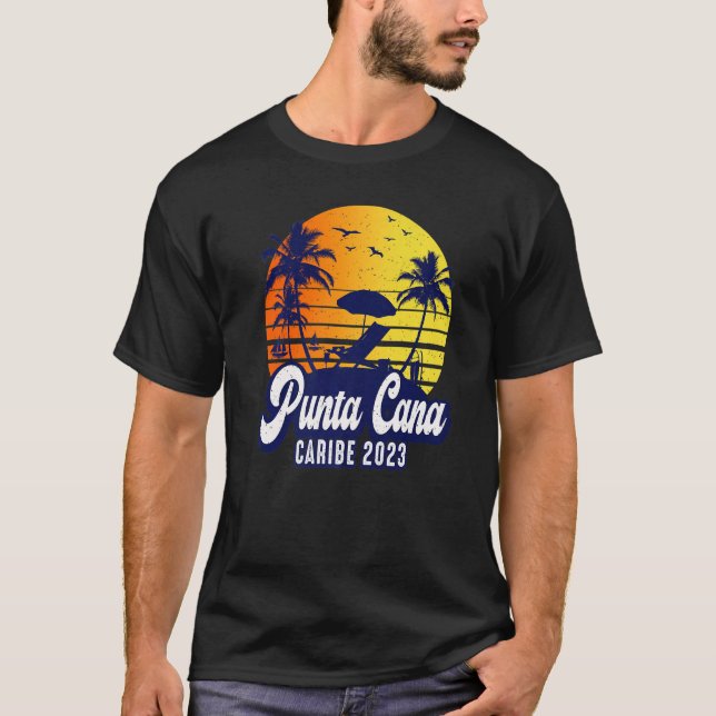 Punta Cana 2023 Dominican Sunset Beach Retro Premi T-Shirt (Front)