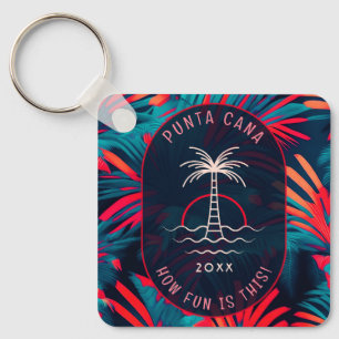 Punta Cana Beach party Palm tree leaves sunset Key Ring