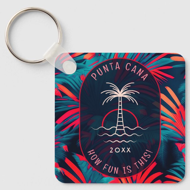 Punta Cana Beach party Palm tree leaves sunset Key Ring (Front)