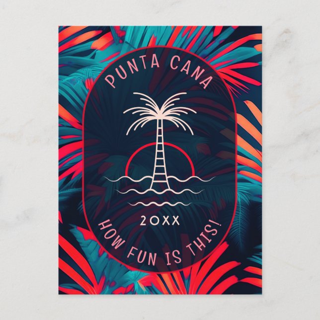 Punta Cana Beach party Palm tree leaves sunset Postcard (Front)